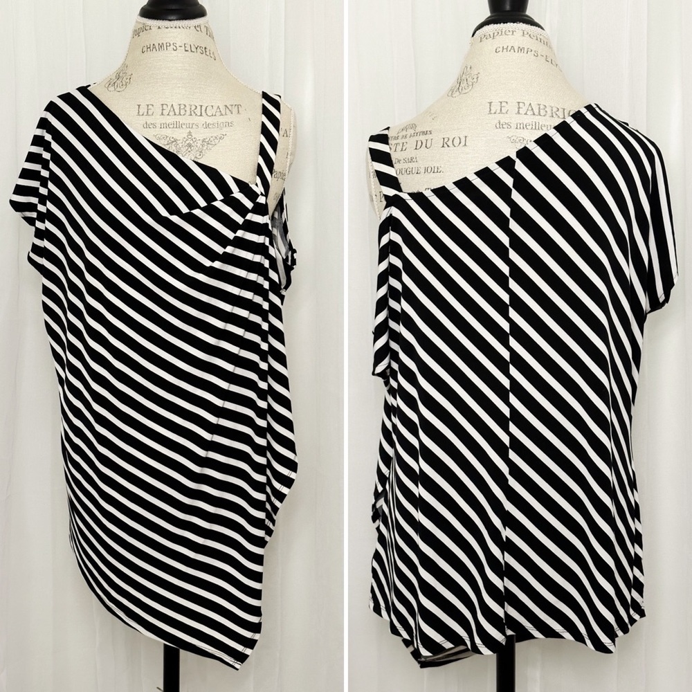 Lane Bryant Cold Shoulder Asymmetrical Striped Top